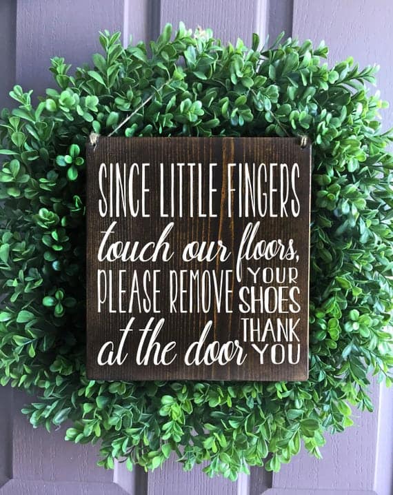 Please Take Your Shoes Off Hanging Wall Door Sign Jetec Wooden Wall Decorative Door Sign Since Little Fingers Touch Our Floor Please Remove Your Shoes at The Door Sign Shoes Off Sign
