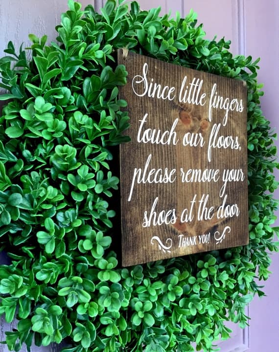 Please Remove Your Shoes Sign, Since Little Fingers Touch Our Floors Sign, Remove Shoes Sign, No Shoes Door Signs, Welcome Signs, Wood Sign - Image 4