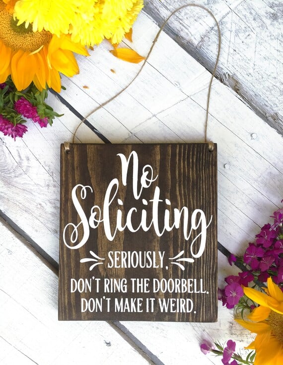 No Soliciting Sign to Hang on Door, Perfect Sign to Put on a Wreath or Hang Beside Your Doorbell