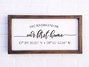 Our First Home Farmhouse Sign with Coordinates, Real Estate Closing Gift, Housewarming Gift, Home Coordinates Sign, Home Sign