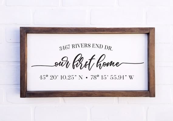 Our First Home Farmhouse Sign with Coordinates, Real Estate Closing Gift, Housewarming Gift, Home Coordinates Sign, Home Sign