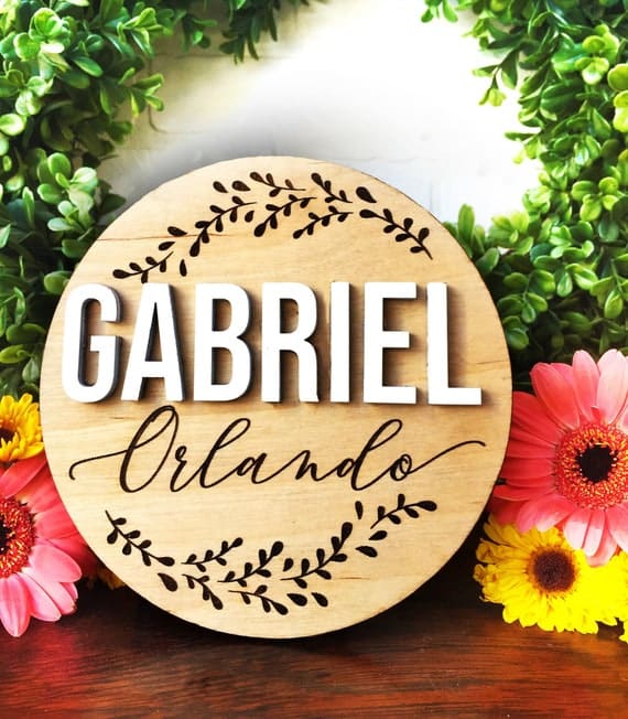 Round Baby Name Sign, Birth Announcement Sign, Nursery Sign, Newborn Photo Prop, Custom Name Sign, Baby Shower Gift, Engraved Baby Name Sign - Image 3