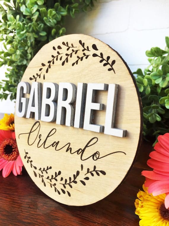 Round Baby Name Sign, Birth Announcement Sign, Nursery Sign, Newborn Photo Prop, Custom Name Sign, Baby Shower Gift, Engraved Baby Name Sign - Image 5