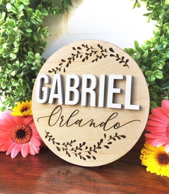 Round Baby Name Sign, Birth Announcement Sign, Nursery Sign, Newborn Photo Prop, Custom Name Sign, Baby Shower Gift, Engraved Baby Name Sign - Image 6