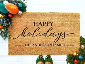Happy Holidays Doormat Name