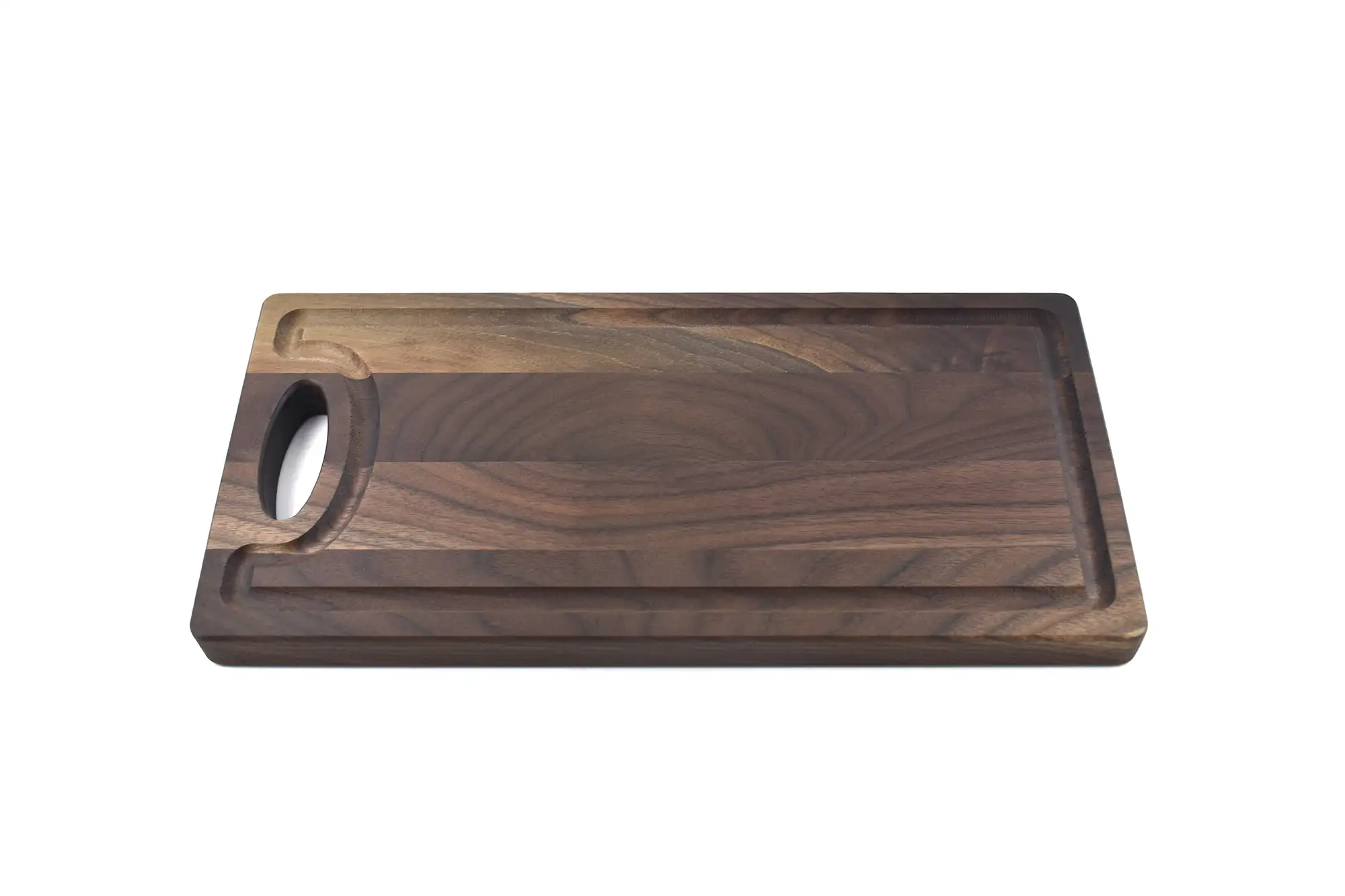 Walnut cutting board with groove and handle